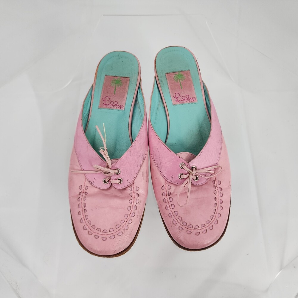 Vintage Lilly Pulitzer Pink Leather Slide Mule Slip-on Shoes Sandals Size 6 M